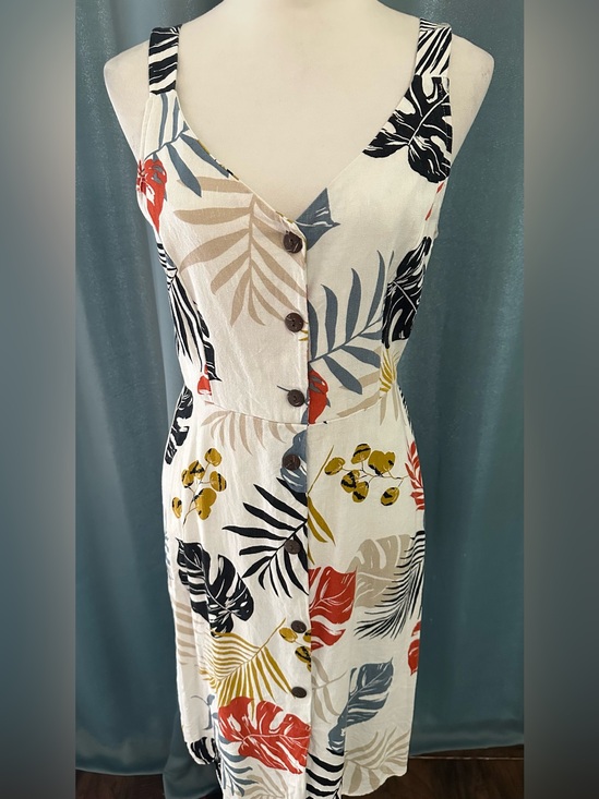 Monteau Los Angeles Dresses & Skirts - Monteau Los Angeles Tropical Leaf Print Midi Dress Size M Rayon Linen Blend